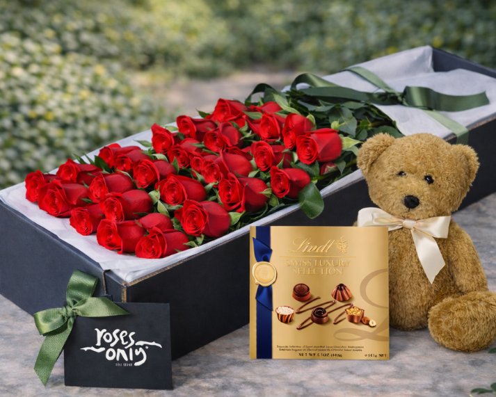 Valentine's Day Flowers | Red Roses, Chocolates & Teddy | Roses Only