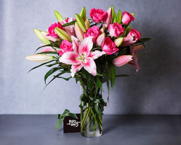 Pink Lilies & Pink Roses Vase