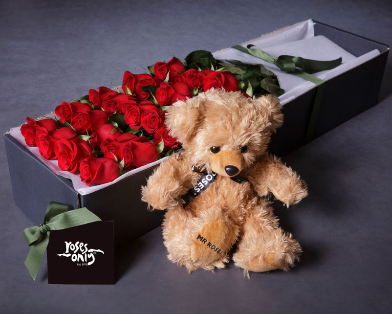 Valentine's Day Flowers - Red Roses & Teddy