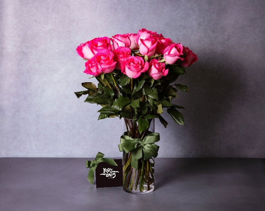 Pink Long Stemmed Roses Vase
