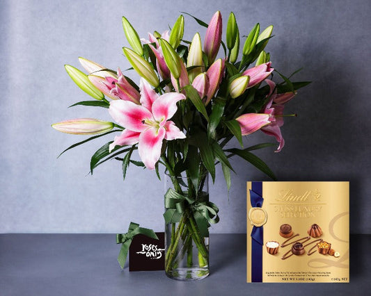 Member-Exclusive Pink Lilies & Swiss Luxury Chocolates
