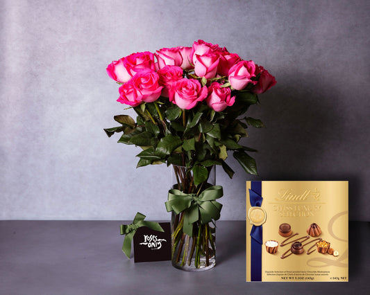 Pink Roses & Swiss Luxury Chocolates