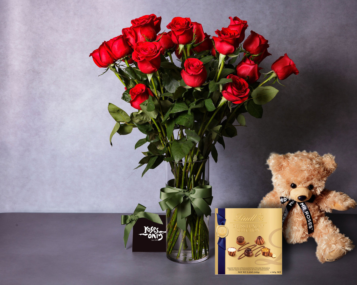 Red Roses, Teddy & Swiss Luxury Chocolate
