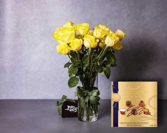 Yellow Roses & Swiss Luxury Chocolates