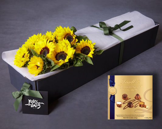 Mother's Day Flowers - Sunflowers, Yellow Roses & Swiss Luxury Chocolate