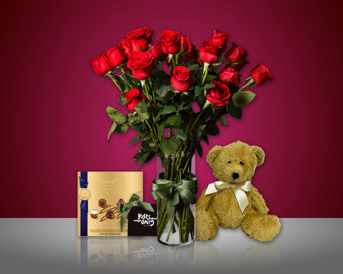 roses chocolates and teddy valentines