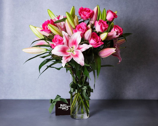 Pink Lilies & Pink Roses Vase