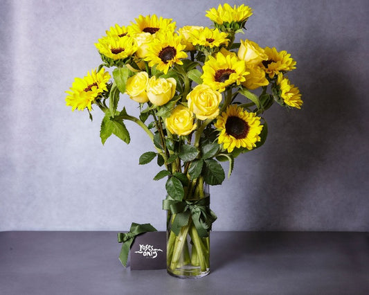 Sunflowers & Yellow Roses Vase