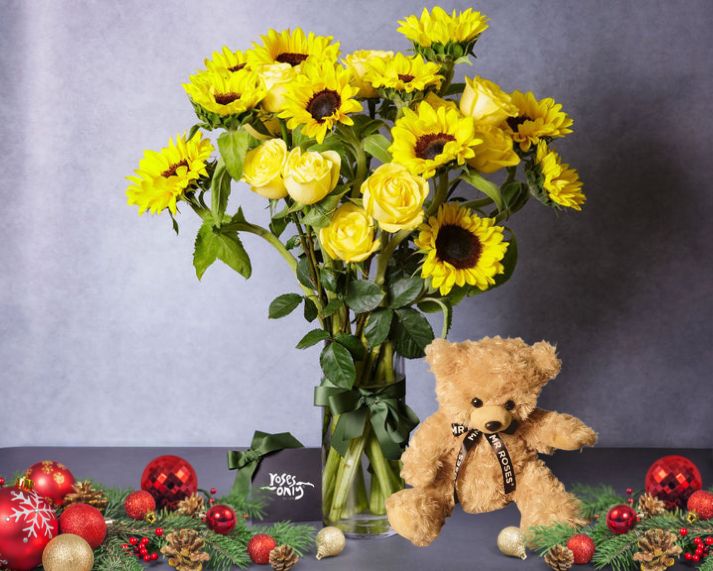 Christmas Flowers - Sunflower & Yellow Rose Bundles