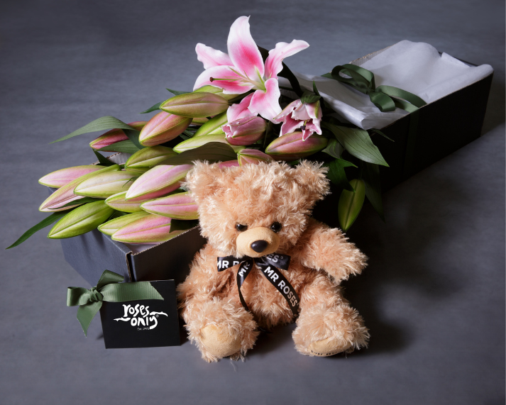 Mother's Day Flowers - Pink Oriental Lilies & Teddy Bear Gift Bundle