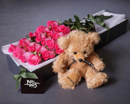 Mother's Day Flowers - Pink Roses & Teddy