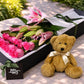Pink Lilies, Pink Roses & Teddy