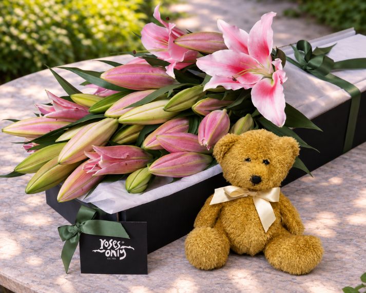 Pink Lilies & Teddy