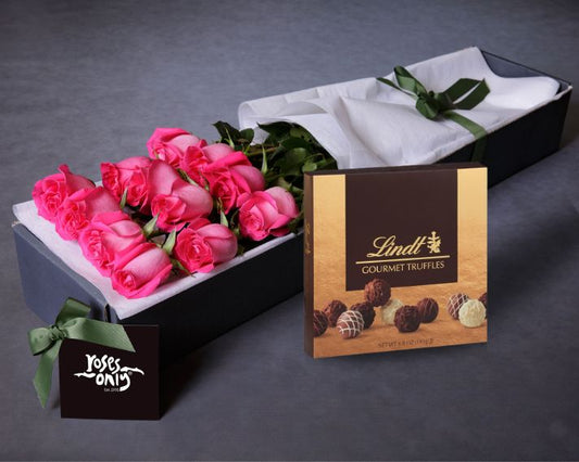 Pink Roses & Gourmet Chocolate Truffles