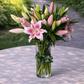 pink oriental lilies in vase