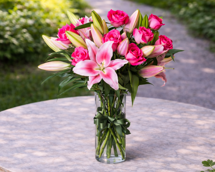 Pink Lilies & Pink Roses Vase