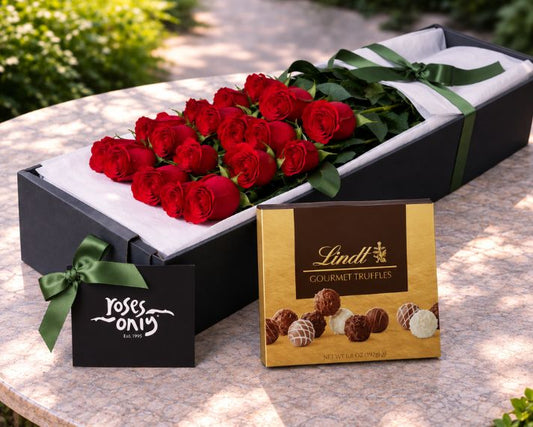 Red Roses & Gourmet Chocolate Truffles