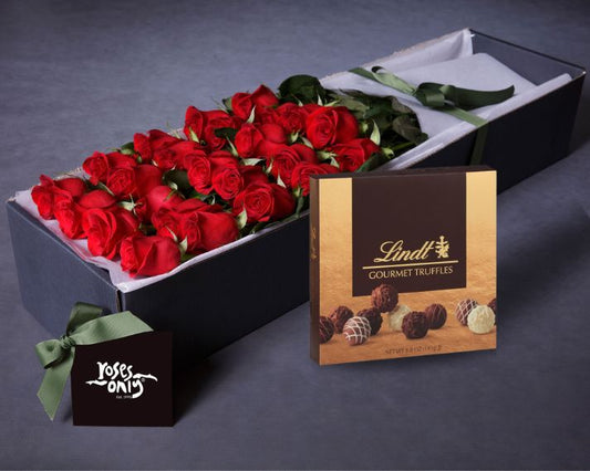 Red Roses & Gourmet Chocolate Truffles