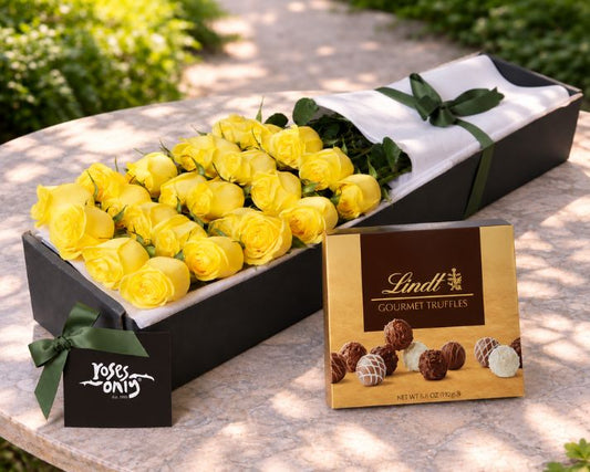 Yellow Roses & Gourmet Chocolate Truffles