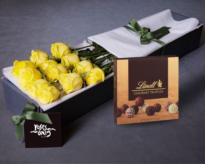 Yellow Roses & Gourmet Chocolate Truffles