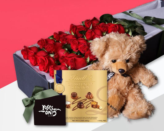 valentines day roses, teddy & chocolate