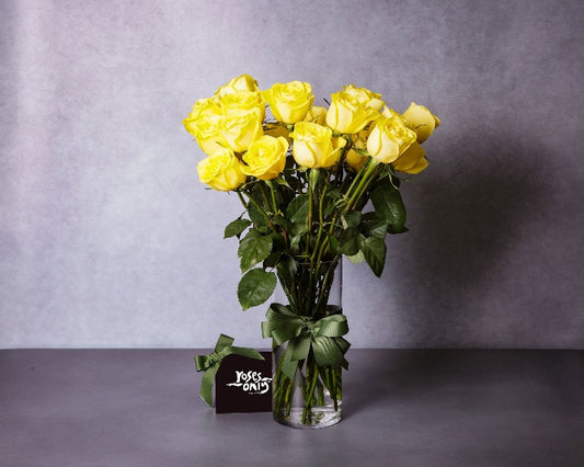 Yellow Long Stemmed Roses Vase