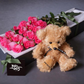 Mother's Day Flowers - Pink Roses & Teddy Bear Gift Bundle