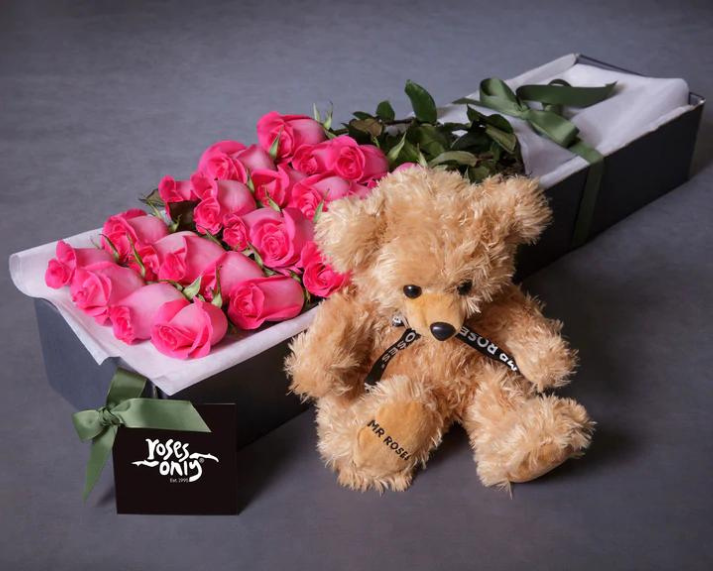 Mother's Day Flowers - Pink Roses & Teddy Bear Gift Bundle